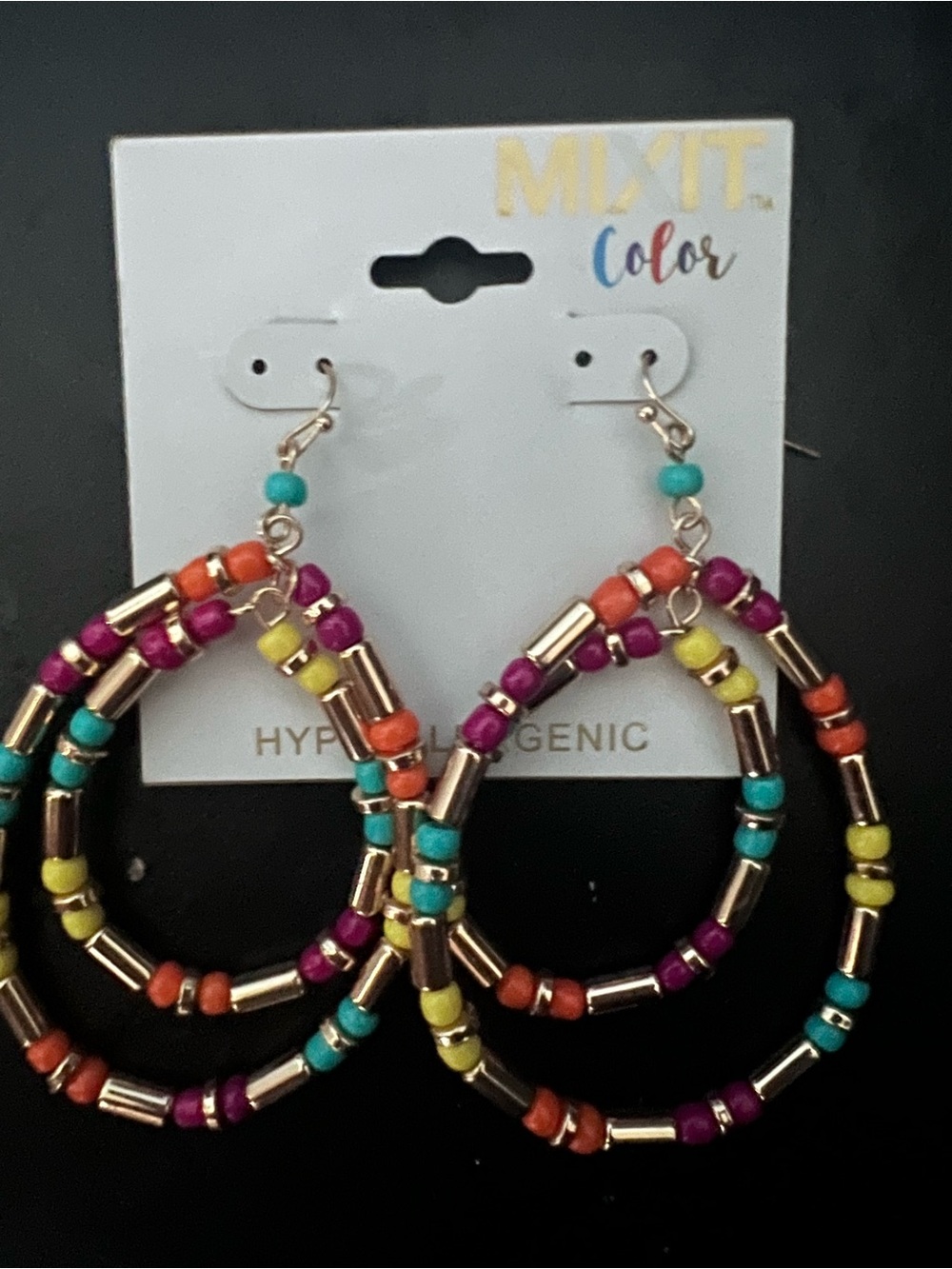 🌈 Mixit Color Multicolor Beaded Double Hoop Earrings – New With Tags!